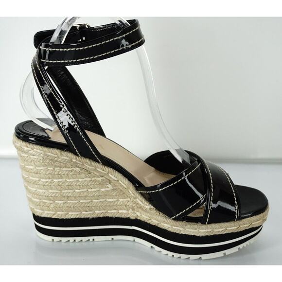 Prada Patent Ankle Strap Platform Espadrille Wedge Sandals - Picture 5 of 10